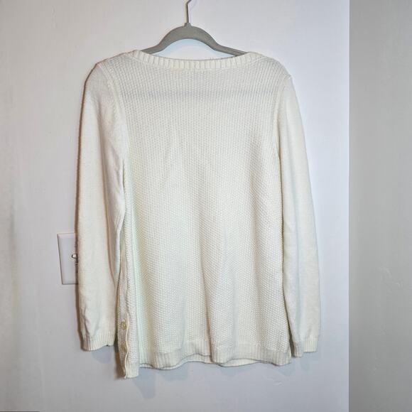 Talbots Women’s Ivory Waffle Knit Pullover Sweater Size M Cotton Blend Crewneck - Picture 7 of 10